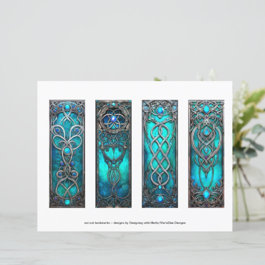 Ierse Bladwijzer, Turqoise Silver Keltische Bladwi (Staand voorkant)