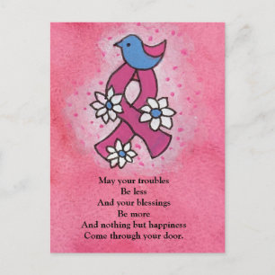 Ierse "Blessing Breast Cancer Pink Ribbon Blue Bir Briefkaart