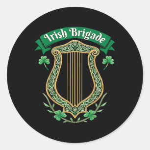 Ierse Brigade Keltische Harp Heritage Ronde Sticker