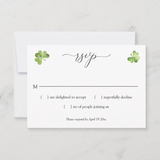 Ierse bruiloft met groene shamrock encloskaart RSVP kaartje (Voorkant)