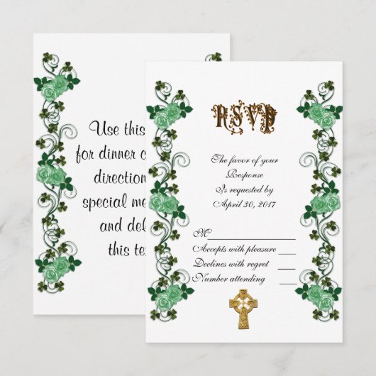 Ierse bruiloft RSVP Keltisch kruis (Voorkant / Achterkant)