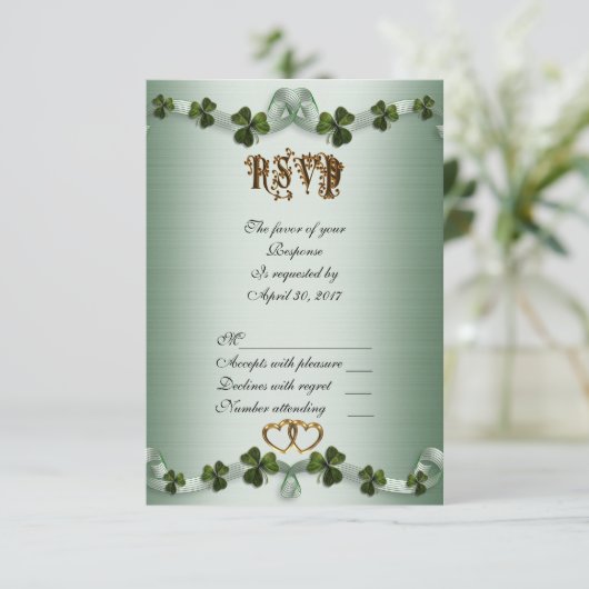 Ierse bruiloft RSVP shamrocks (Staand voorkant)