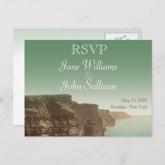 Ierse bruiloft thema Cliffs of Mother RSVP Uitnodiging Briefkaart (Voorkant / Achterkant)