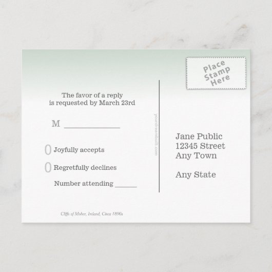 Ierse bruiloft thema Cliffs of Mother RSVP Uitnodiging Briefkaart (Achterkant)