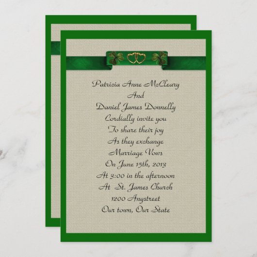 Ierse bruiloft Uitnodiging elegante shamrocks (Voorkant / Achterkant)
