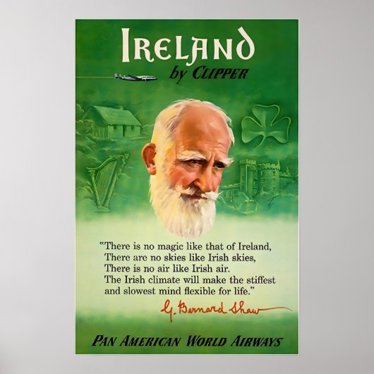 Ierse cadeau Ierland kunstprint Pan Am reisposter Poster (Voorkant)