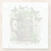 IERSE CELTISCHE MOK VAN GROENE SHAMROCKS EN BUTTER GLAZEN ONDERZETTER (Achterkant)