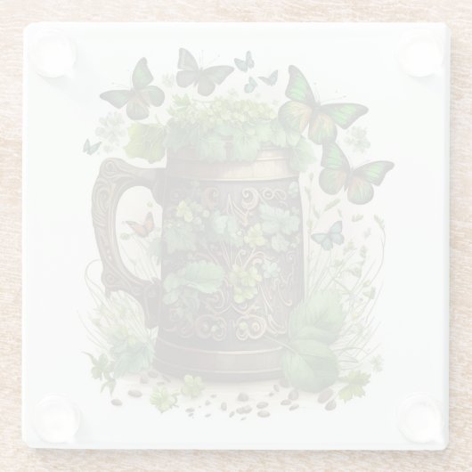 IERSE CELTISCHE MOK VAN GROENE SHAMROCKS EN BUTTER GLAZEN ONDERZETTER (Achterkant)