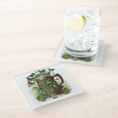 IERSE CELTISCHE MOK VAN GROENE SHAMROCKS EN BUTTER GLAZEN ONDERZETTER (Schuin)