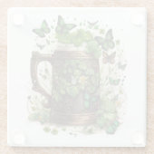 IERSE CELTISCHE MOK VAN GROENE SHAMROCKS EN BUTTER GLAZEN ONDERZETTER (Achterkant)