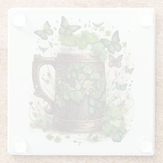 IERSE CELTISCHE MOK VAN GROENE SHAMROCKS EN BUTTER GLAZEN ONDERZETTER (Achterkant)