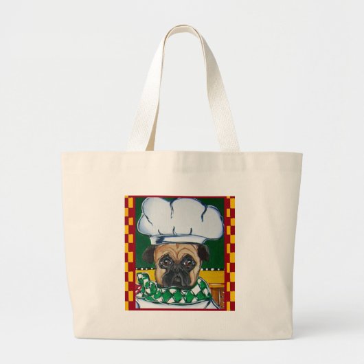 Ierse Chef Pug Grote Tote Bag (Voorkant)