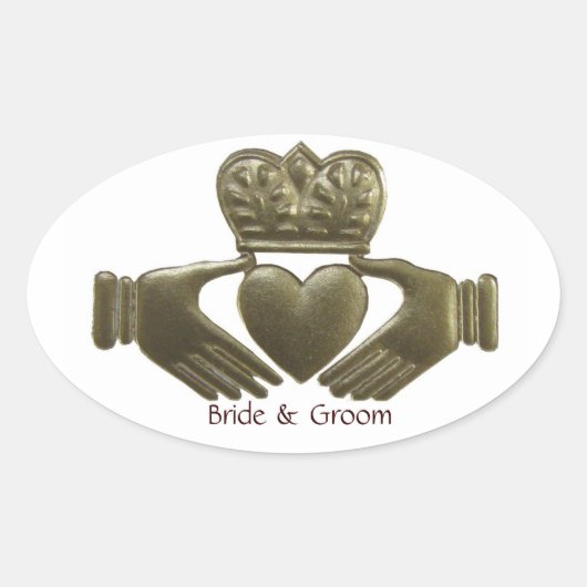 Ierse Claddagh Ovaal Gouden Huwelijkszegels Ovale Sticker (Voorkant)