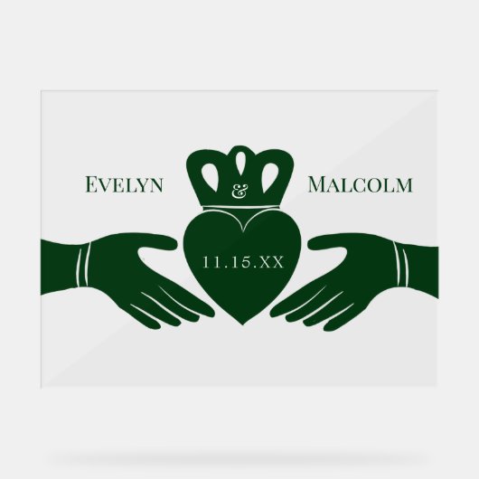 Ierse claddagh ring eenvoudig grafisch groen acryl bord (Voorkant)