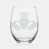 Ierse claddagh ring eenvoudig grafisch groen wijnglas zonder voet (Achterkant)