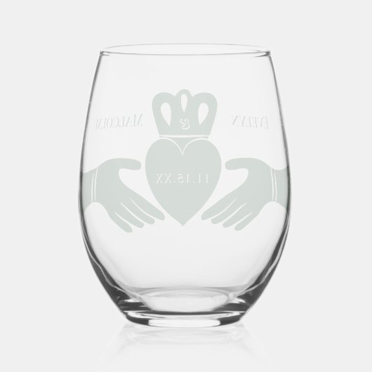 Ierse claddagh ring eenvoudig grafisch groen wijnglas zonder voet (Achterkant)