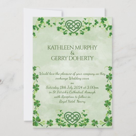 Ierse Claddagh Ring Shamrocks & Keltische Liefdesk Kaart (Voorkant)