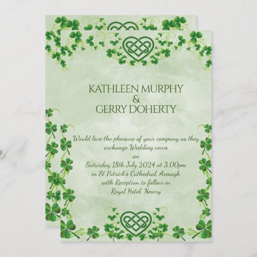 Ierse Claddagh Ring Shamrocks & Keltische Liefdesk Save The Date (Voorkant / Achterkant)