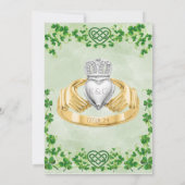 Ierse Claddagh Ring Shamroeken & Keltische Liefdes Save The Date (Achterkant)