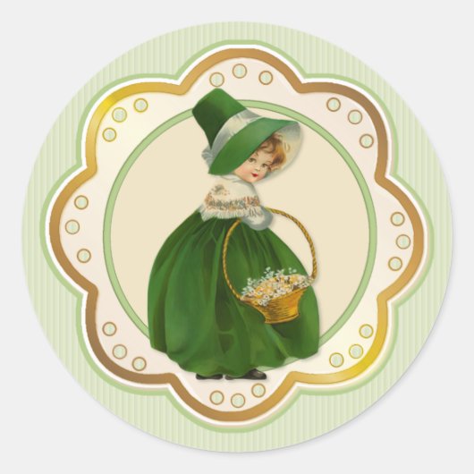 Ierse Colleen en Basket Ronde Sticker (Voorkant)