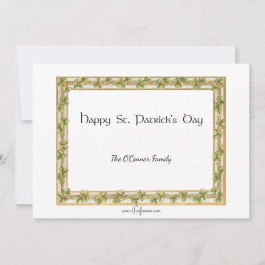 Ierse dame met Harp- en Shamrock-grens Feestdagenkaart (Achterkant)