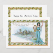 Ierse dame met Harp- en Shamrock-grens Feestdagenkaart (Voorkant / Achterkant)