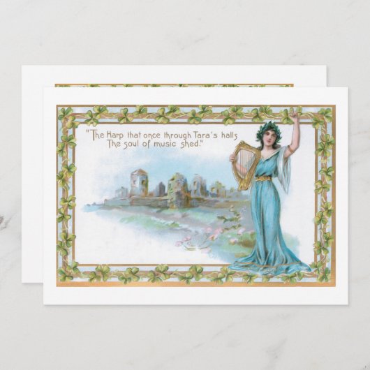 Ierse dame met Harp- en Shamrock-grens Feestdagenkaart (Voorkant / Achterkant)