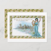 Ierse dame met Harp- en Shamrock-grens Feestdagenkaart (Voorkant / Achterkant)