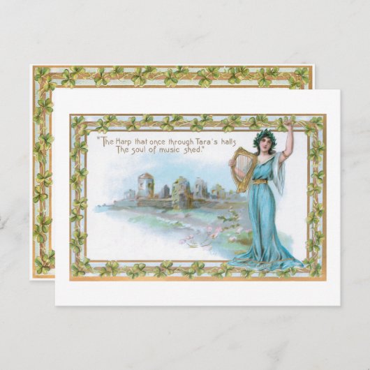  Ierse dame met Harp- en Shamrock-grens Feestdagenkaart (Voorkant / Achterkant)