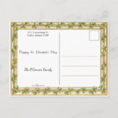 Ierse dame met Harp- en Shamrock-grens Feestdagenkaart (Achterkant)