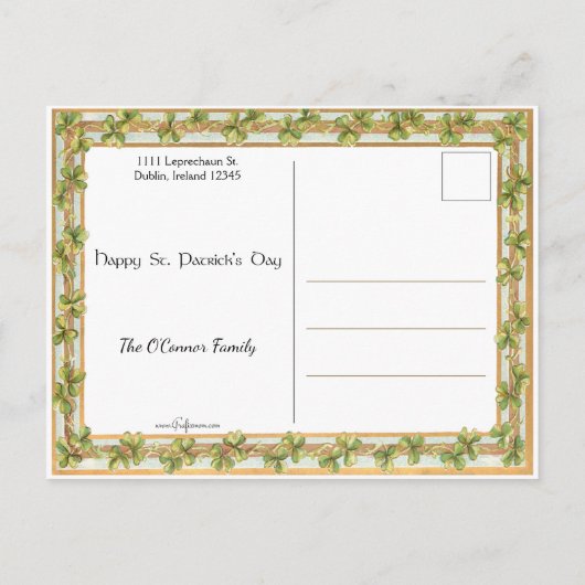 Ierse dame met Harp- en Shamrock-grens Feestdagenkaart (Achterkant)