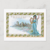  Ierse dame met Harp- en Shamrock-grens Feestdagenkaart (Voorkant)