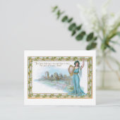 Ierse dame met Harp- en Shamrock-grens Feestdagenkaart (Staand voorkant)