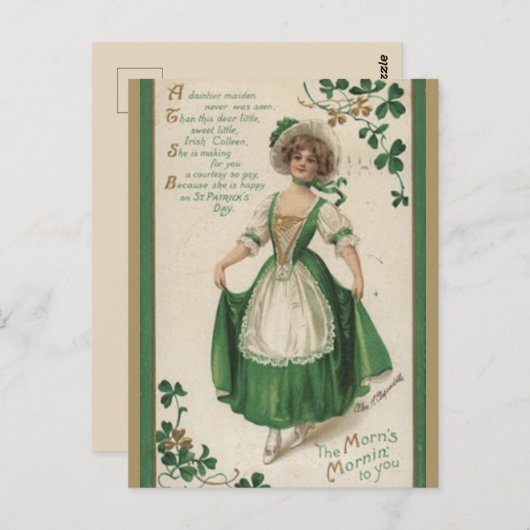  Ierse dame met shamrocks St Patricks Day Briefkaart (Voorkant / Achterkant)