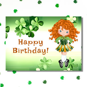 Ierse Dance Green Shamrocks & Clovers Birthday Kaart