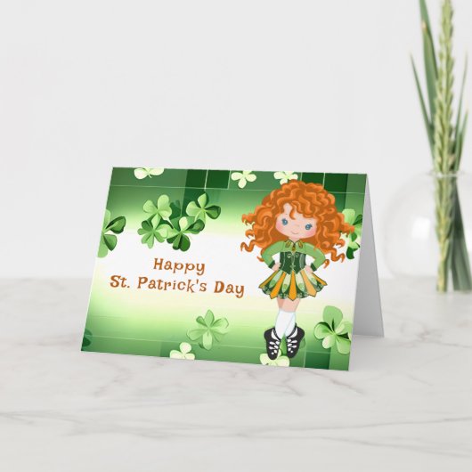 Ierse Dans St. Patrick's Day Groene Klavers Kaart (Voorkant)