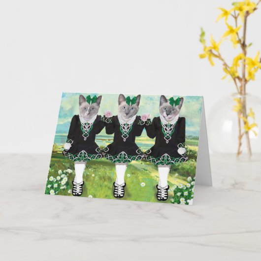 Ierse Dansende Kittens Wenskaart Kaart (Gele Bloem)