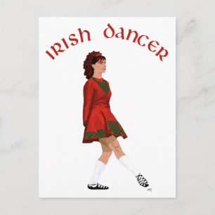 Ierse danser in zachte schoenen met rode jurk briefkaart
