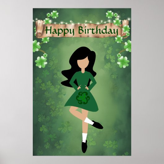 Ierse danser met Black Hair Happy Birthday Dance Poster (Voorkant)