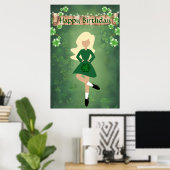 Ierse danser met Blond Hair Happy Birthday Dance Poster (Thuiskantoor)