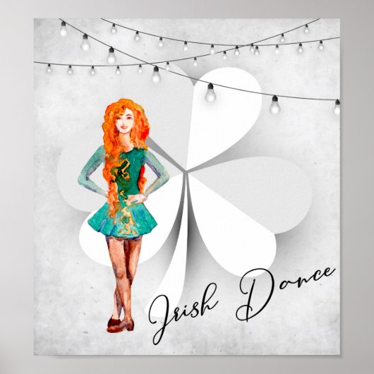 Ierse danser met Clover en String Lights Dance Poster (Voorkant)