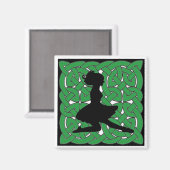 Ierse danser op groene Keltische knoop Magneet (Voorkant / Achterkant)