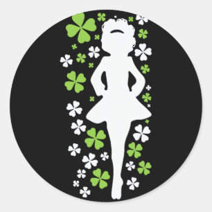 Ierse danser Silhouette Clover Ireland Shamrock Ir Ronde Sticker