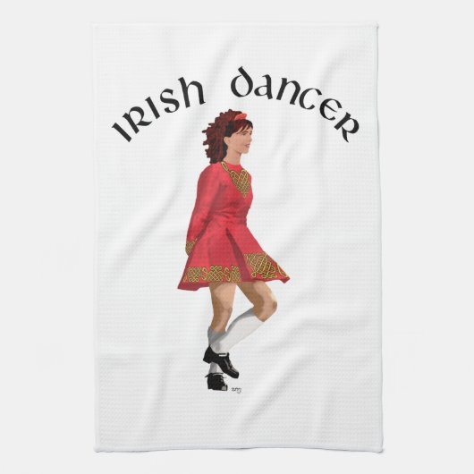 Ierse danseres brunette in het rood theedoek (Verticaal)