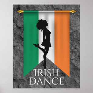 Ierse danseres en vlag van Ierland Poster