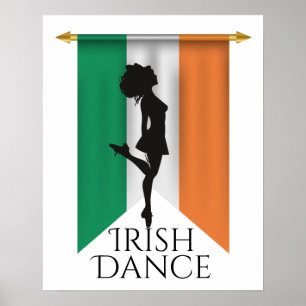 Ierse danseres en vlag van Ierland Poster