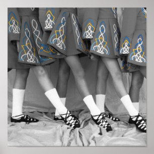 Ierse danseres - zwart-witkleurenborduurwerk poster