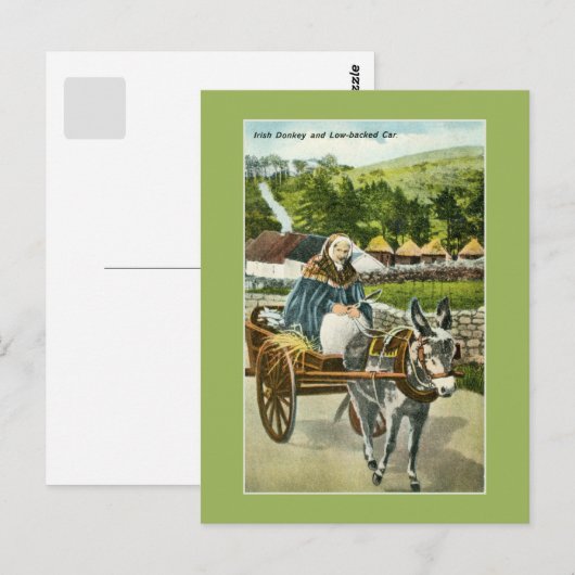  Ierse Donkey-kar en oude vrouw Briefkaart (Voorkant / Achterkant)