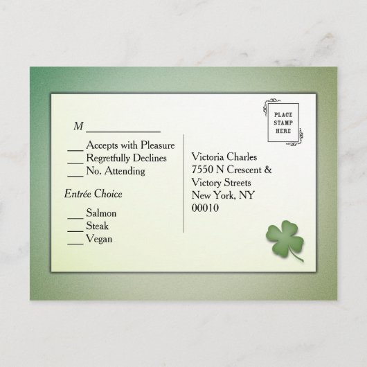 Ierse Dromen RSVP met entree keuzes Uitnodiging Briefkaart (Achterkant)