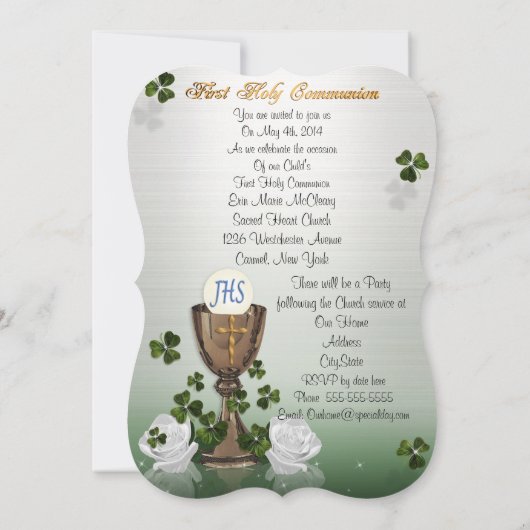 Ierse Eerste Communie uitnodiging met shamrocks (Achterkant)